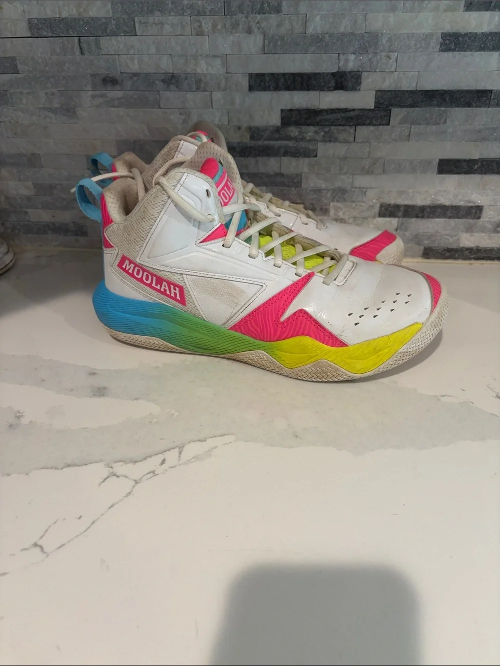 Kids' White MOOLAH Sneakers with Pink & Rainbow Accents